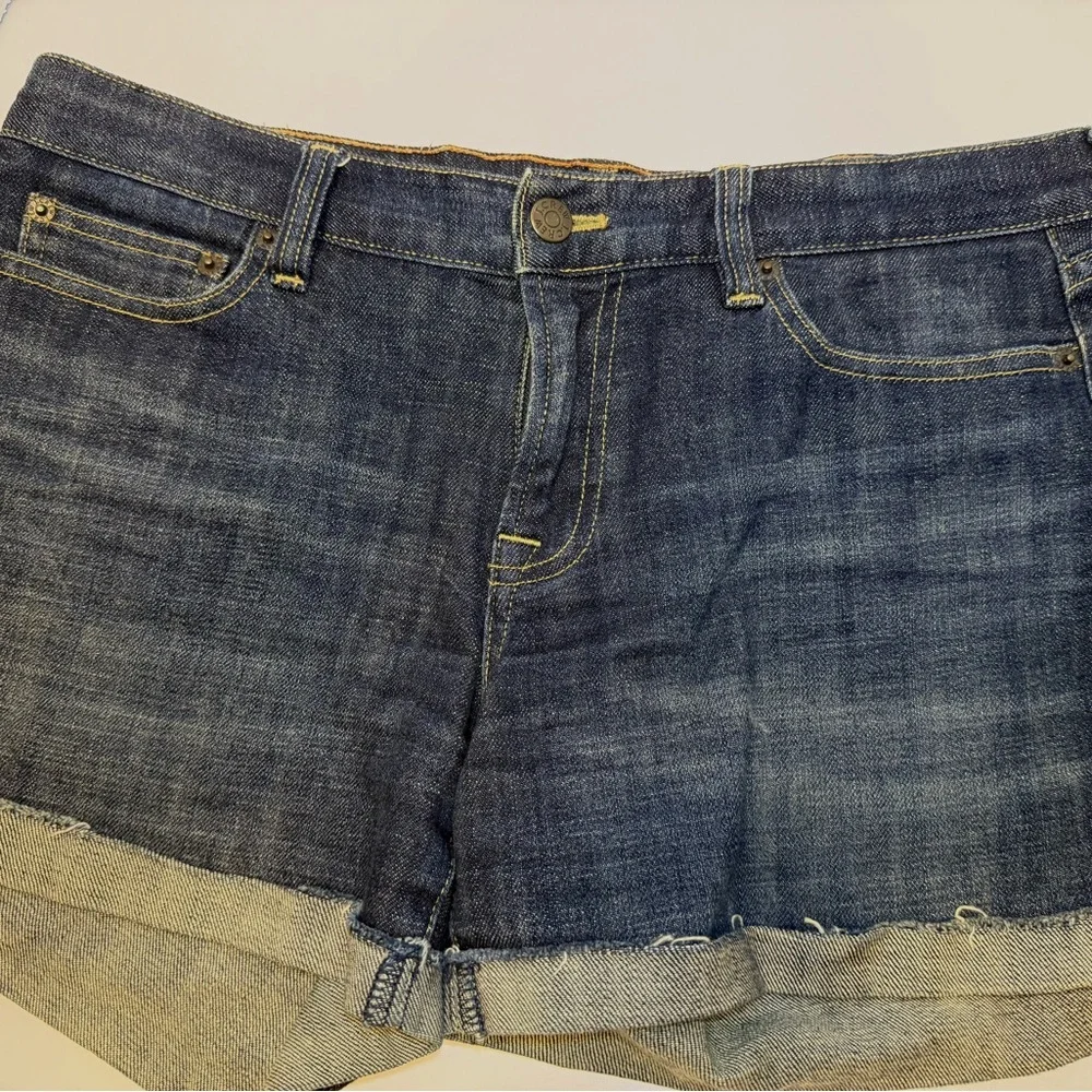 J. Crew Factory Shorts Mid Rise Stretch Hipslung Dark Blue Denim Cuffed EUC - Picture 2 of 13